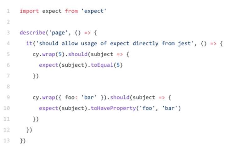 Using Jest matchers in Cypress